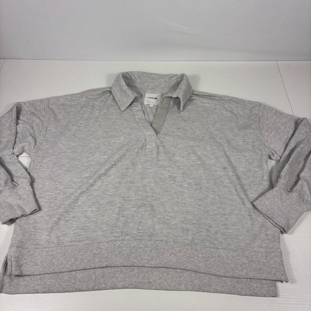 Aerie Heather Gray Women's V-neck Collared Sweatshirt Size Medium B8 - Picture 3 of 8